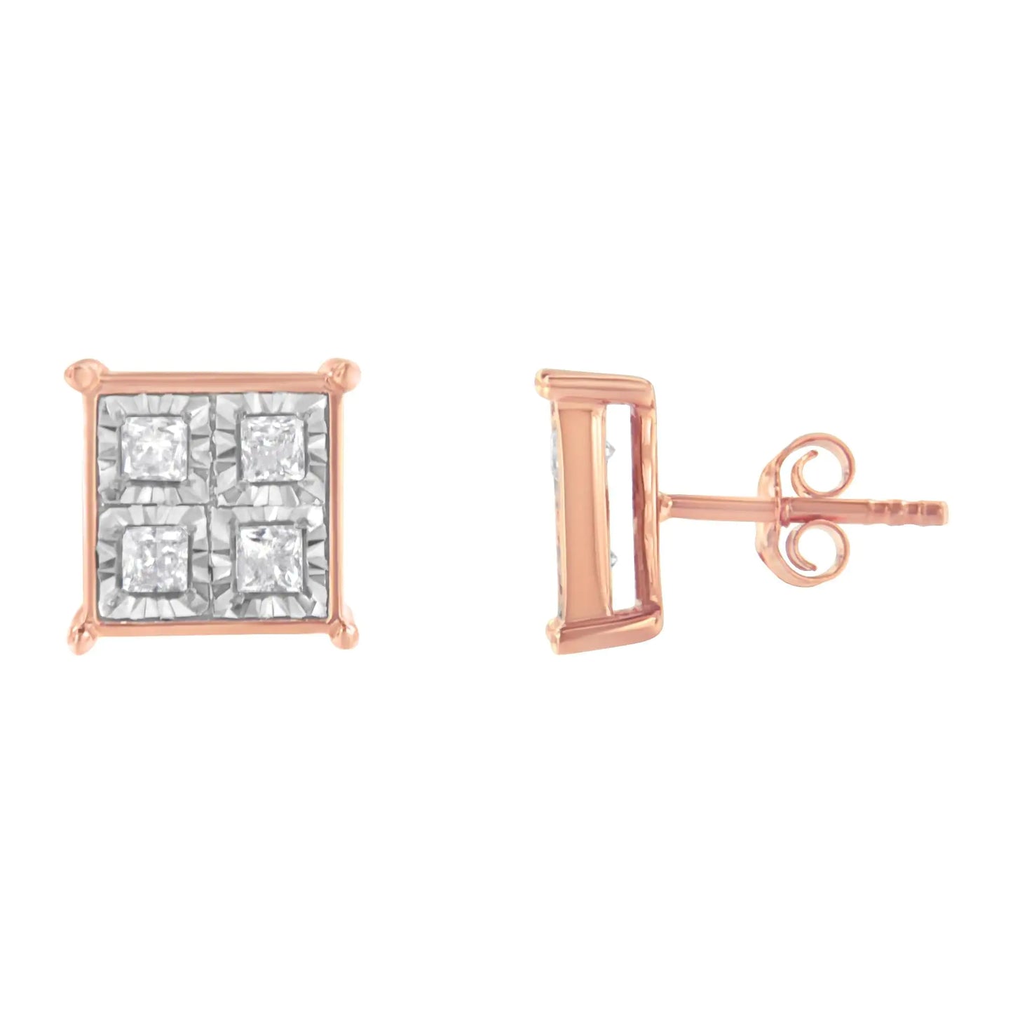 Rose Gold Plated Sterling Silver Diamond Earrings