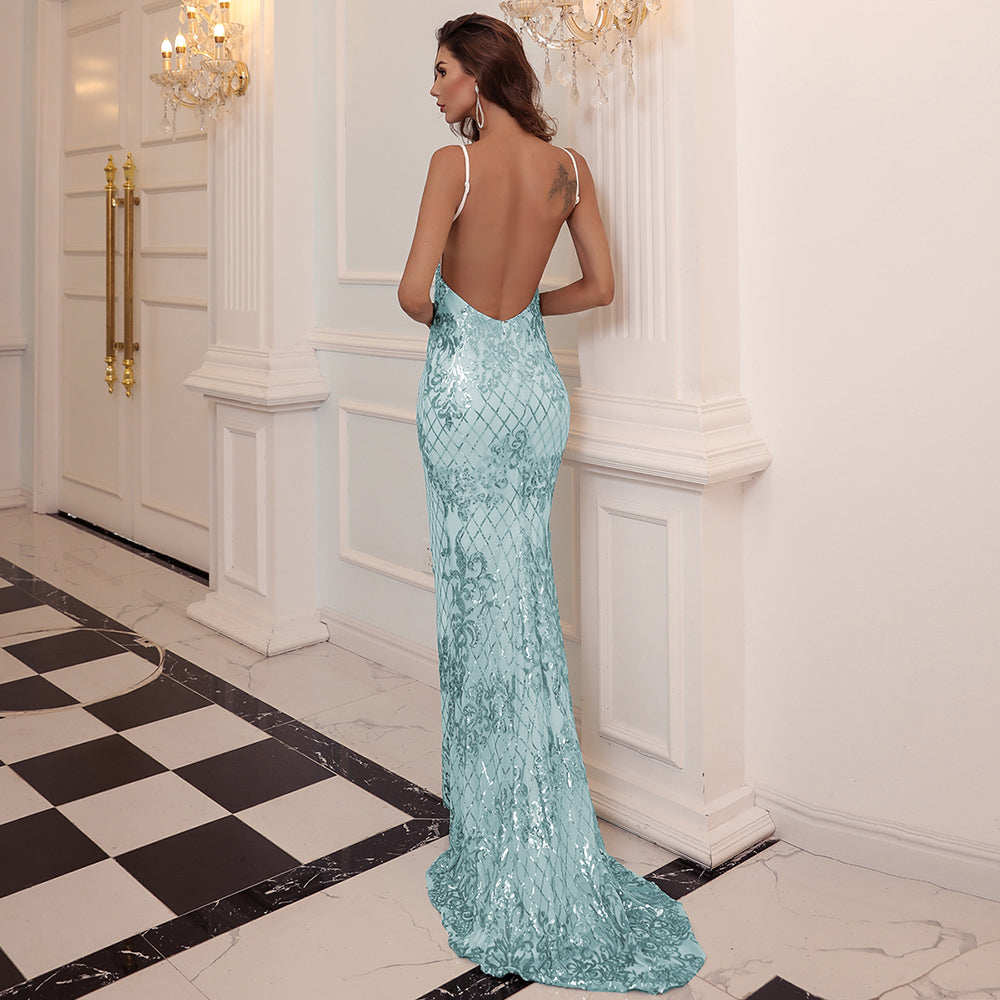 Aqua Sequin Gown