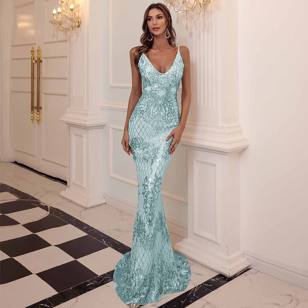 Aqua Sequin Gown