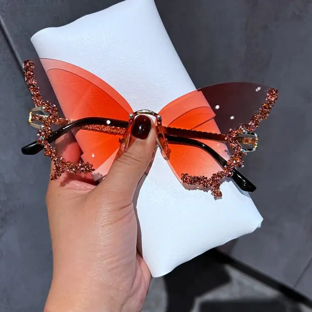 Lunettes de soleil papillon en diamant