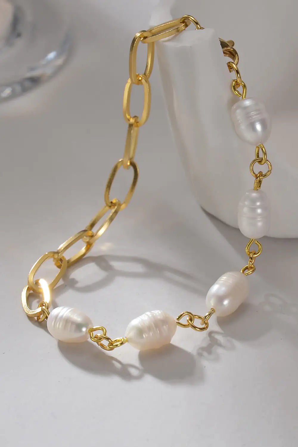 Half Pearl - Half Chain Stainless Steel Bracelet