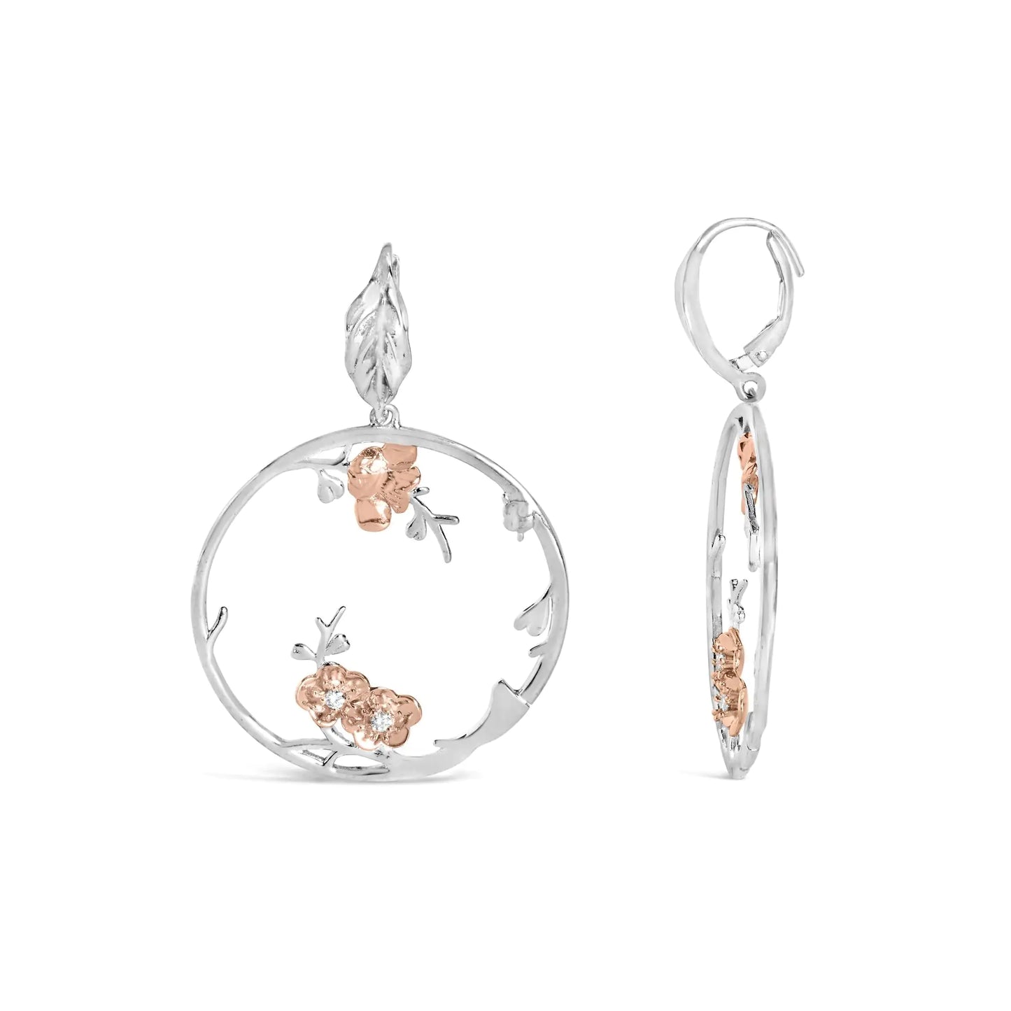 Rose Gold Plated Diamond Floral Hoop Earrings