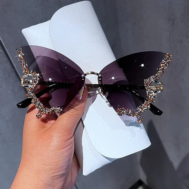 Lunettes de soleil papillon en diamant