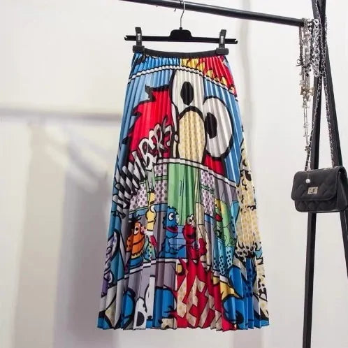 Women's Cartoon Printed Pleated Skirt