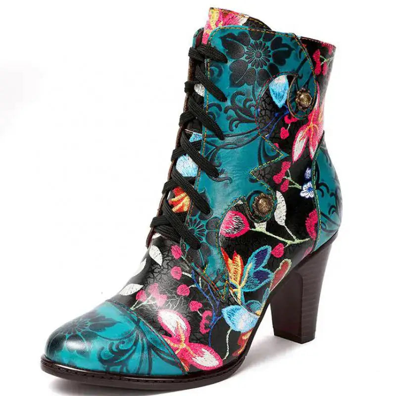 Armak2 - Bottines en cuir à motif floral vibrant pour femme