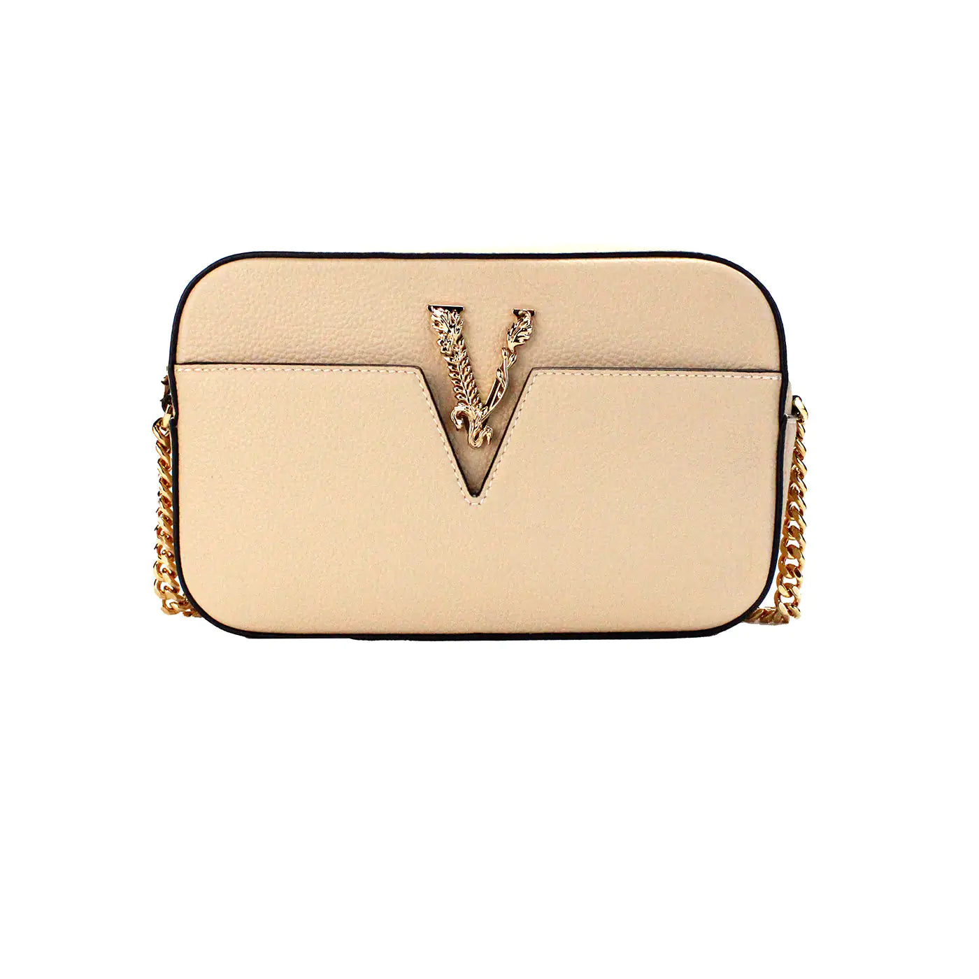 Versace - Virtus Beige Leather Crossbody Bag