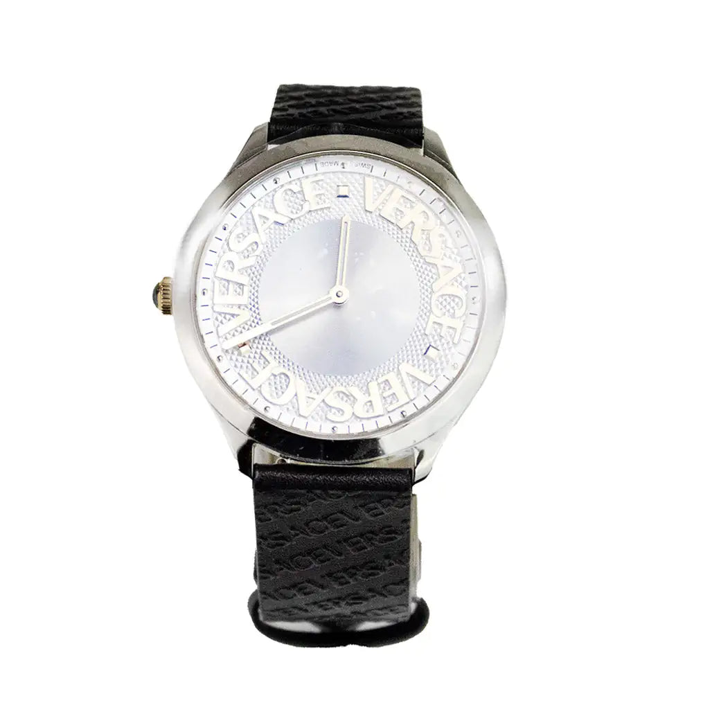 Versace - Silver Logo Embossed Leather Watch