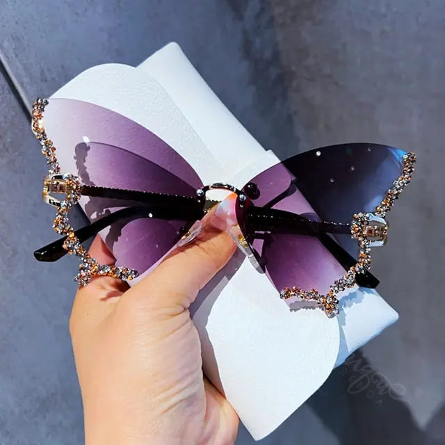 Lunettes de soleil papillon en diamant