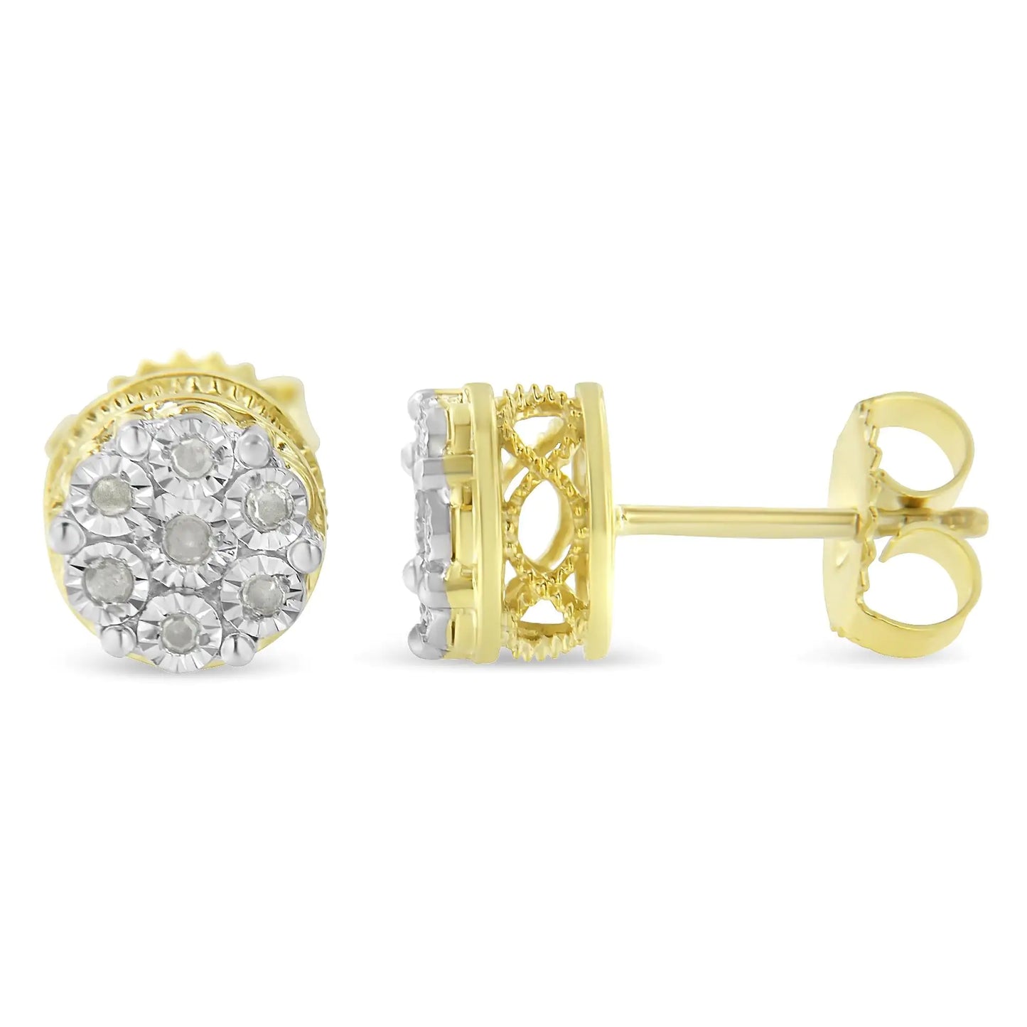 Yellow Gold Rose Diamond Floral Earrings