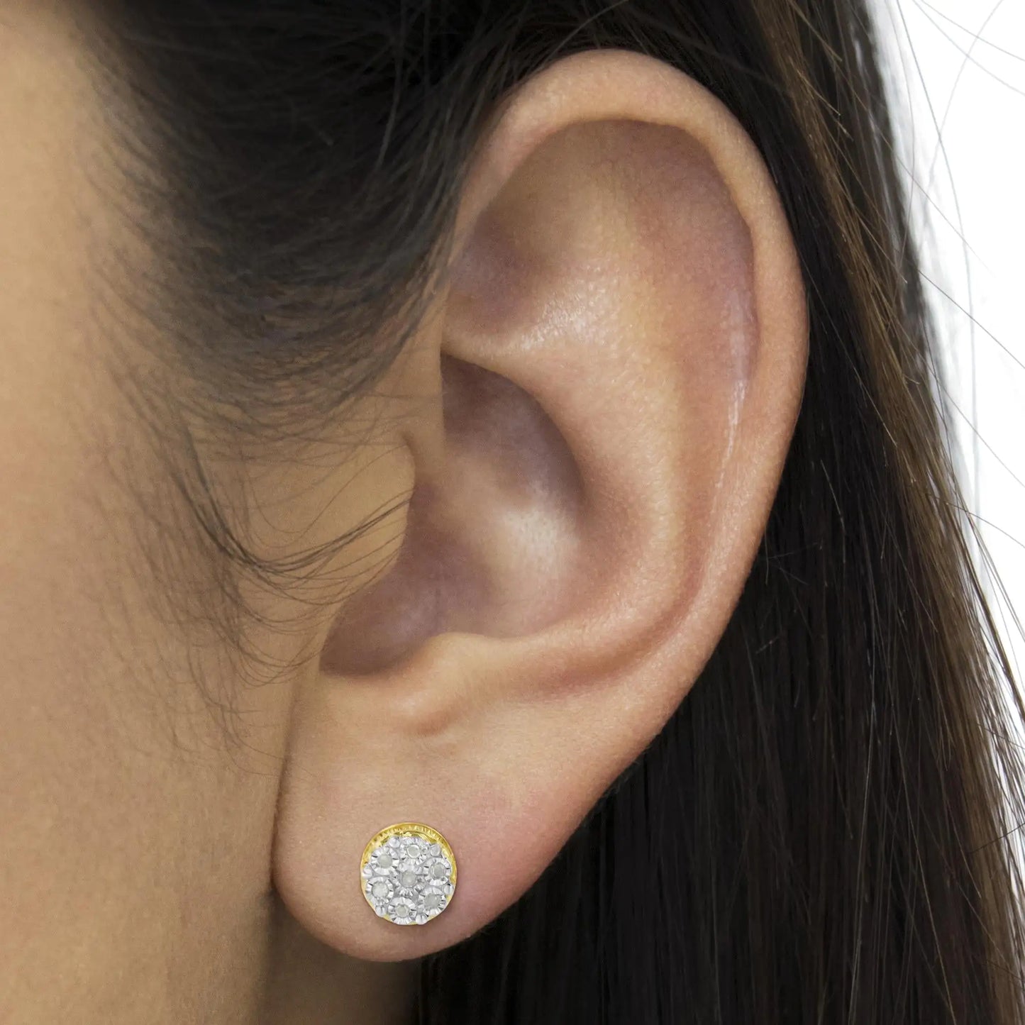 Yellow Gold Rose Diamond Floral Earrings