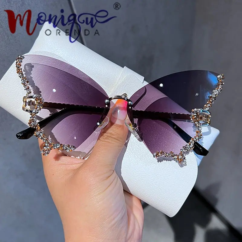 Lunettes de soleil papillon en diamant