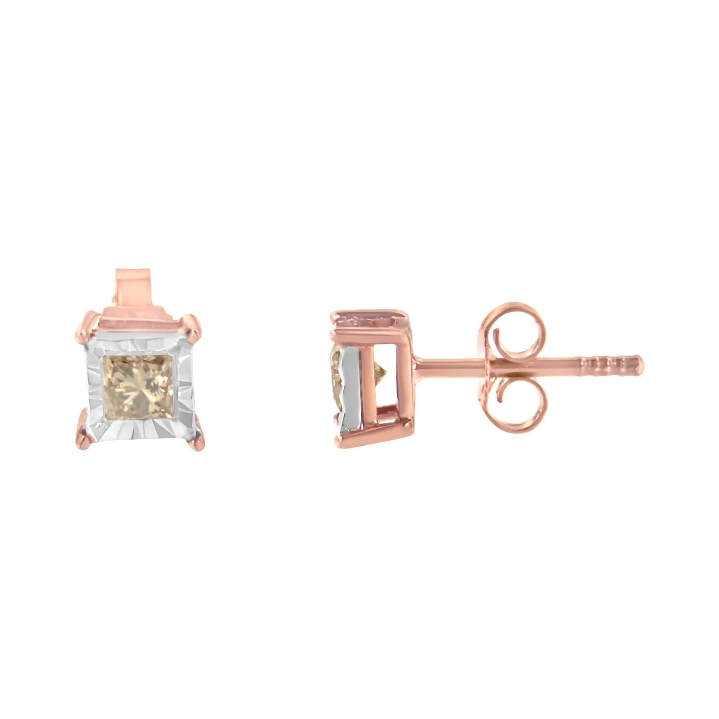 14K Rose Gold Plated Diamond Earrings