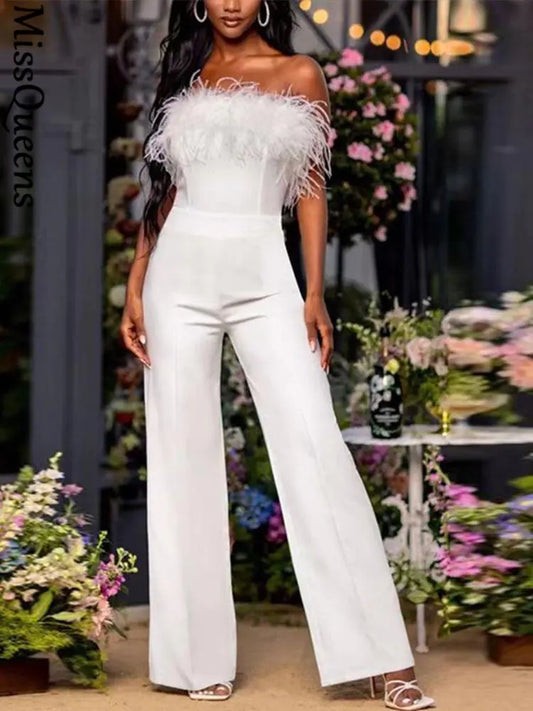 Sequined Feather-paneled Jumpsuit