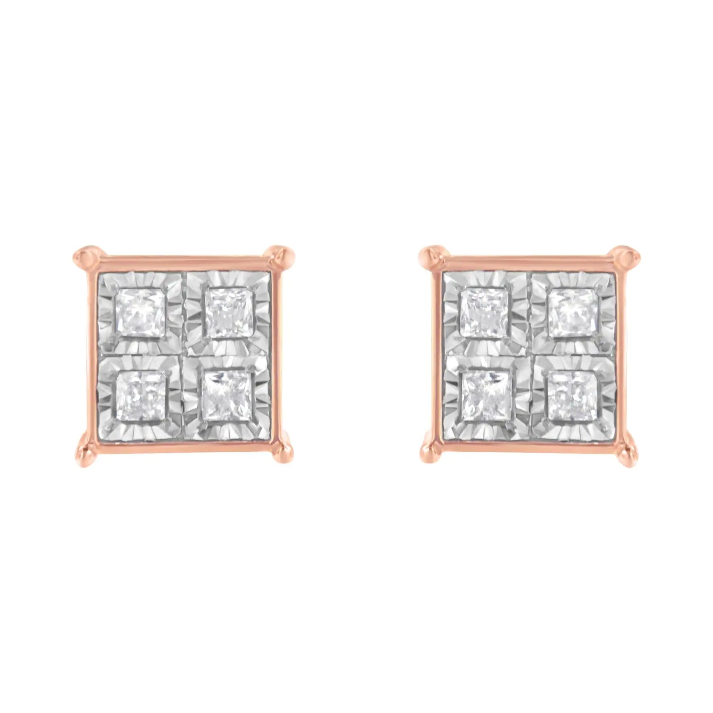 Rose Gold Plated Sterling Silver Diamond Earrings