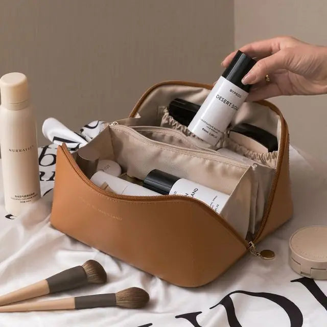 High-Capacity Leather Cosmetic Organizer