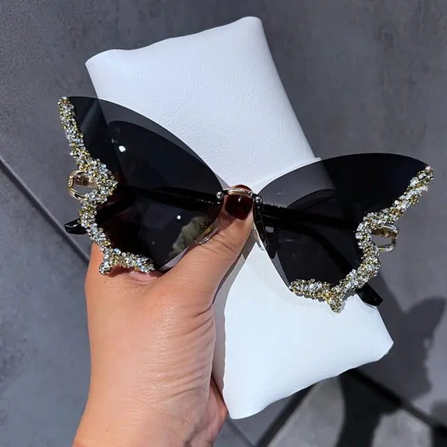 Lunettes de soleil papillon en diamant