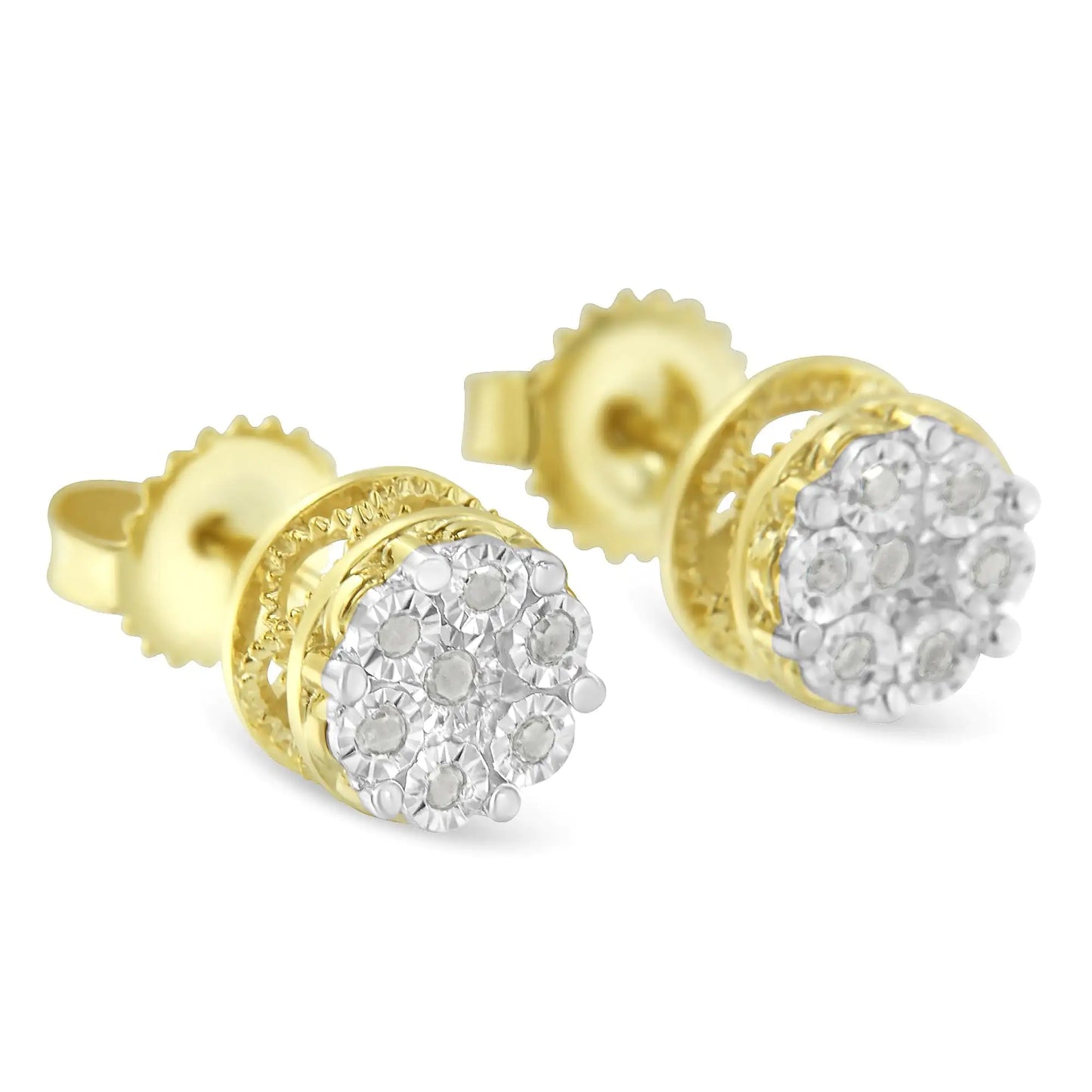 Yellow Gold Rose Diamond Floral Earrings