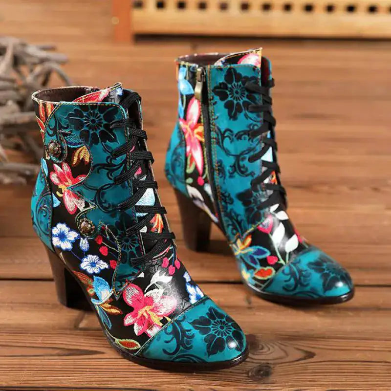 Armak2 - Bottines en cuir à motif floral vibrant pour femme