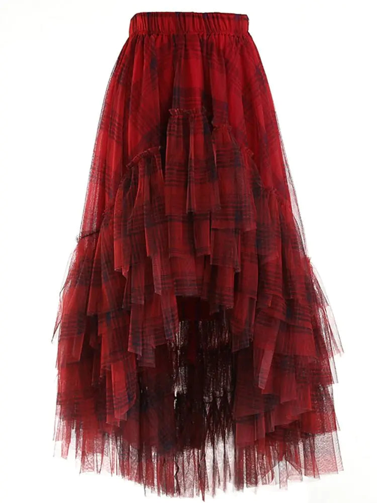 Plaid Irregular Asymmetrical Skirt