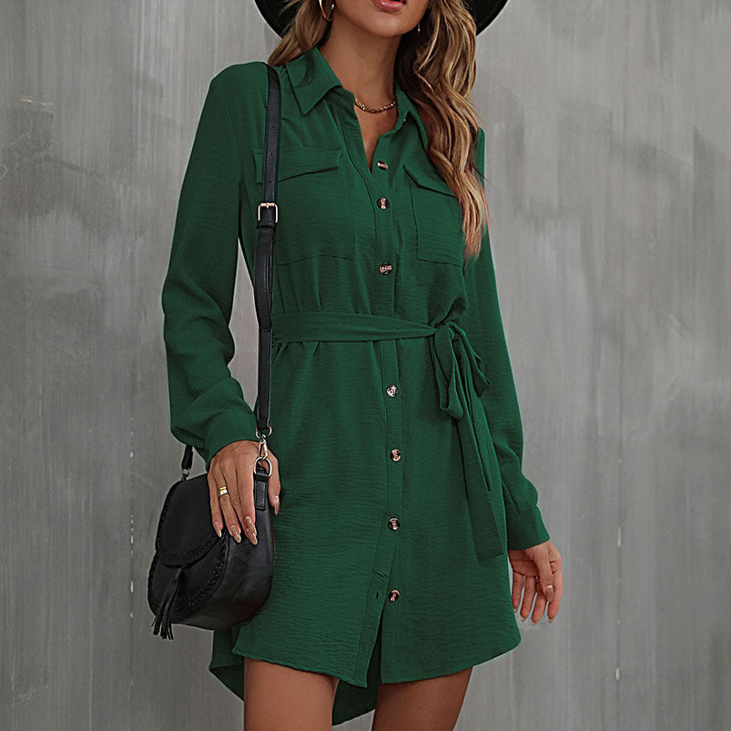 Long Sleeved Collared French Shirt Dress