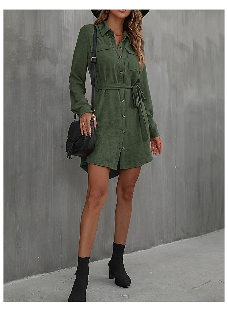 Long Sleeved Collared French Shirt Dress