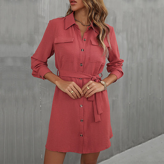 Long Sleeved Collared French Shirt Dress