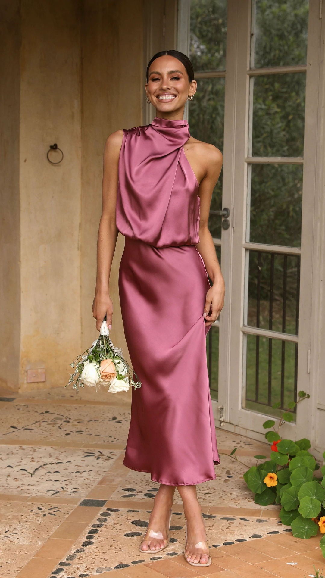 Mature Elegant Sleeveless Satin Dress