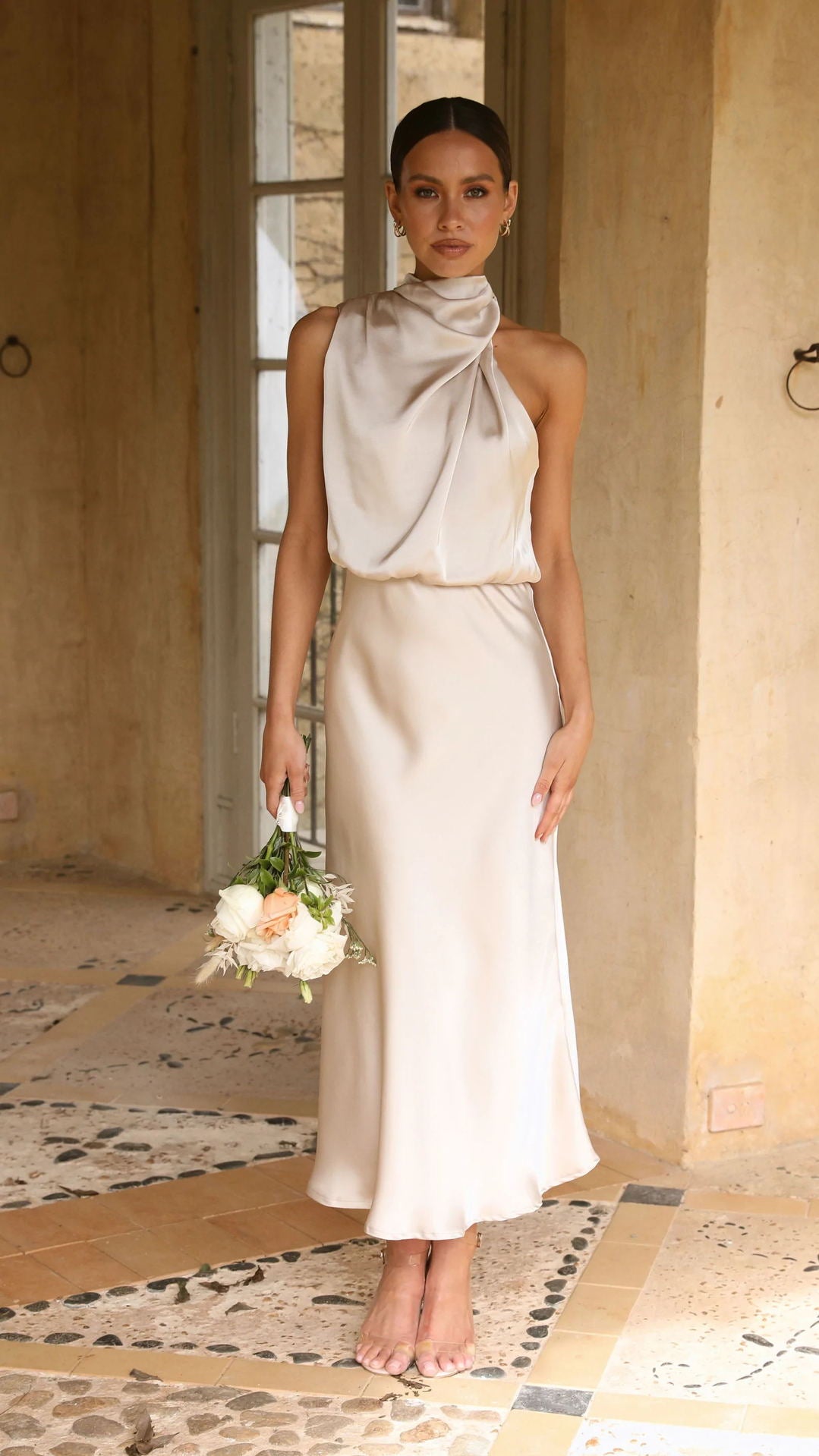 Mature Elegant Sleeveless Satin Dress