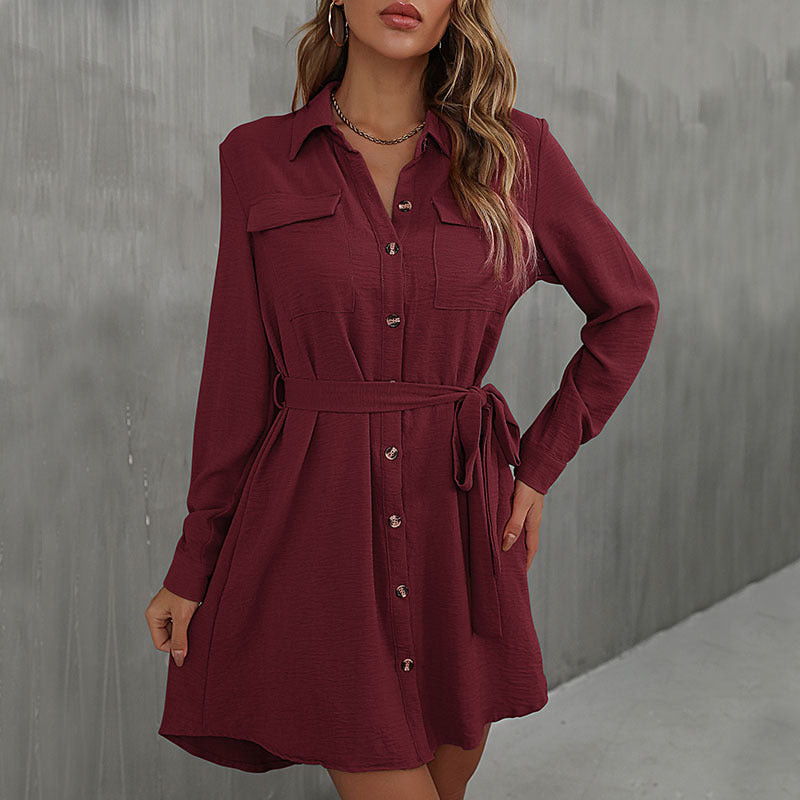 Long Sleeved Collared French Shirt Dress