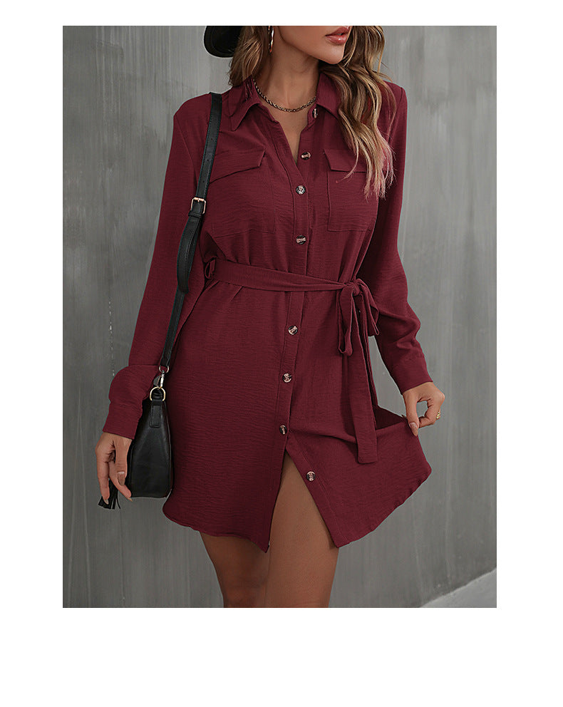 Long Sleeved Collared French Shirt Dress