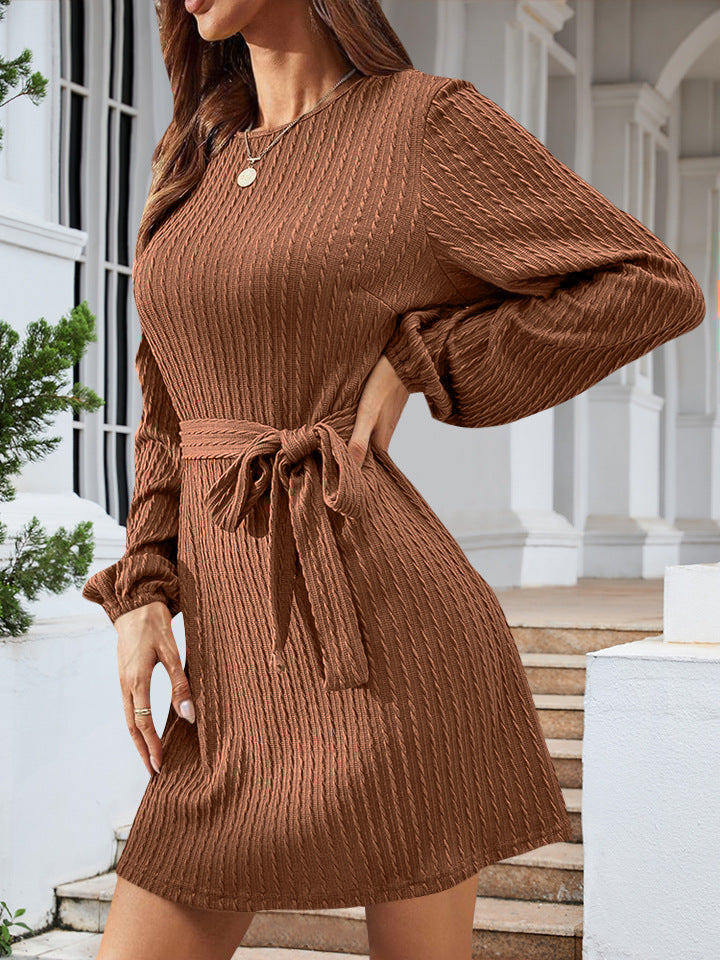 Belt Long Sleeve Twist Knitted Dress