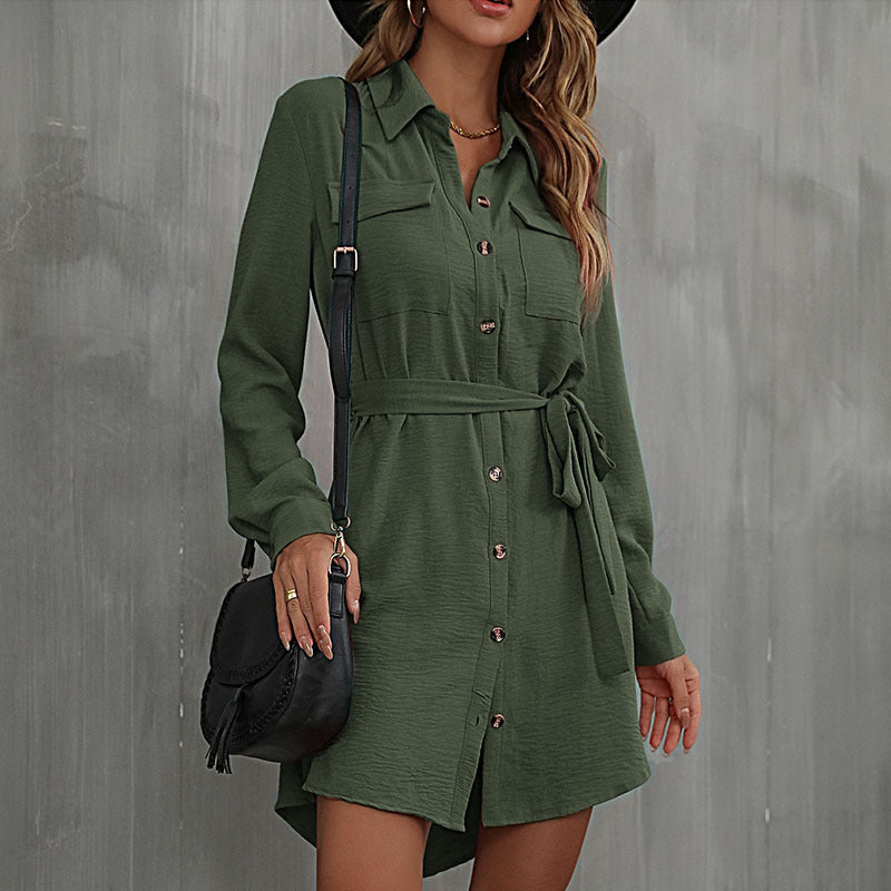 Long Sleeved Collared French Shirt Dress