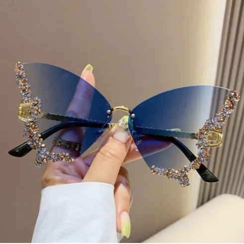 Lunettes de soleil papillon en diamant