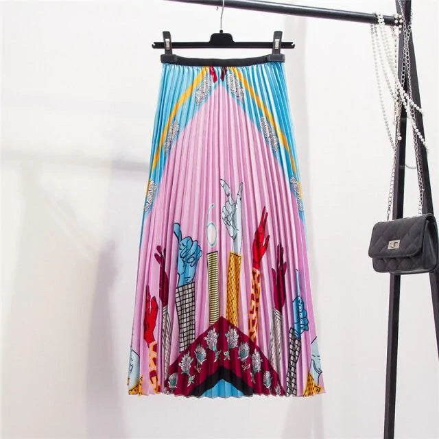 Women's Cartoon Printed Pleated Skirt