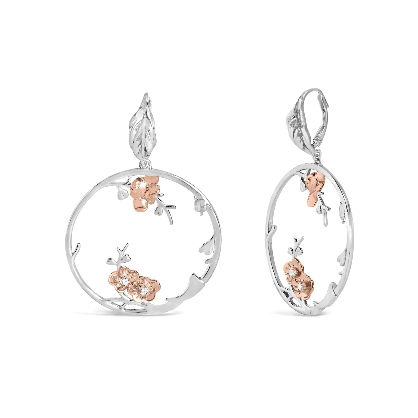 Rose Gold Plated Diamond Floral Hoop Earrings