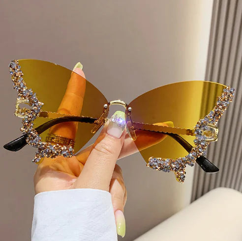 Lunettes de soleil papillon en diamant