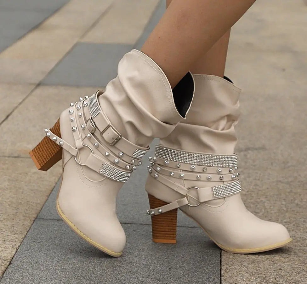 Sprigo - Bottines en cuir de style western avec détails de brides