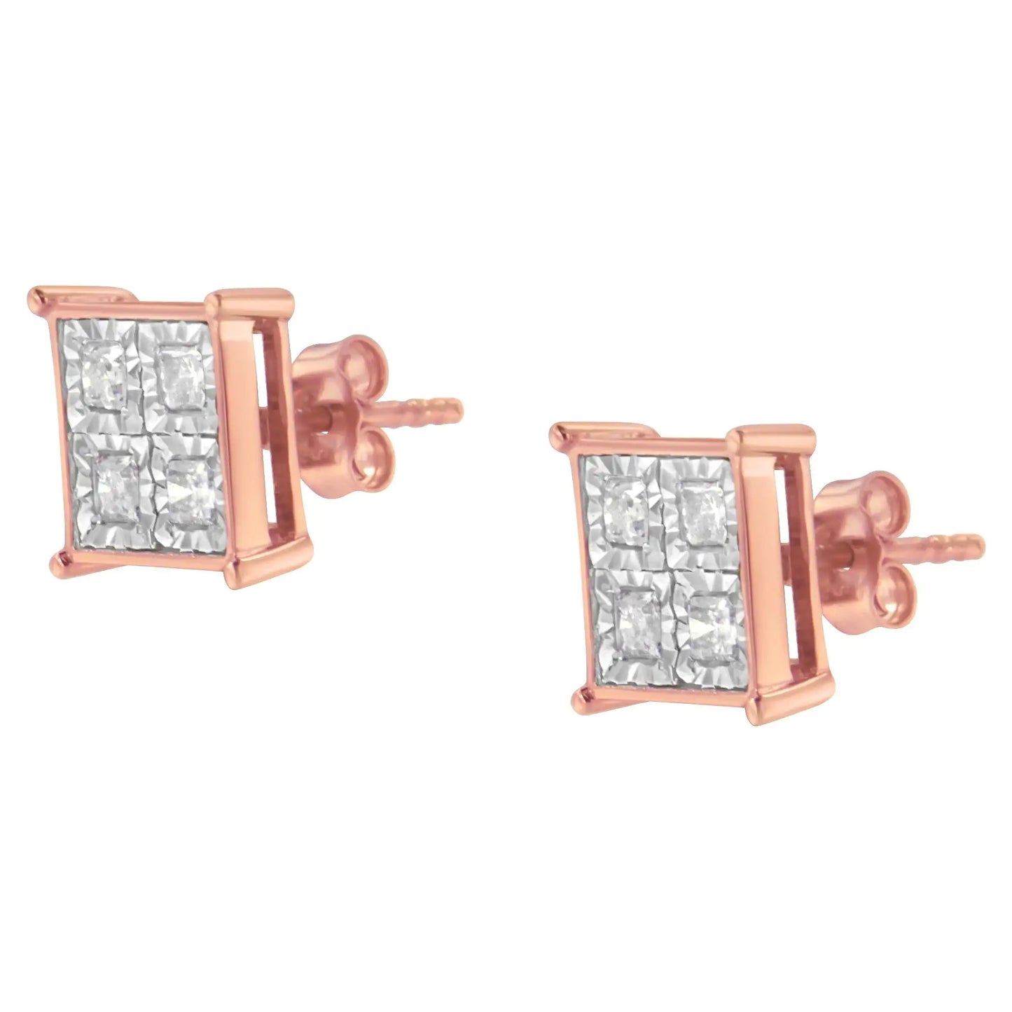 Rose Gold Plated Sterling Silver Diamond Earrings