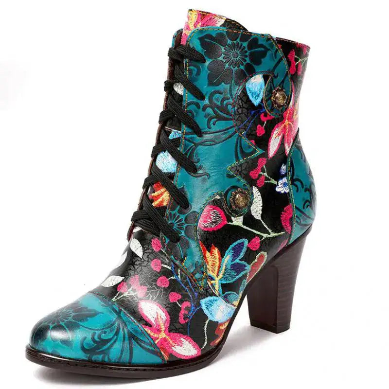 Armak2 - Bottines en cuir à motif floral vibrant pour femme