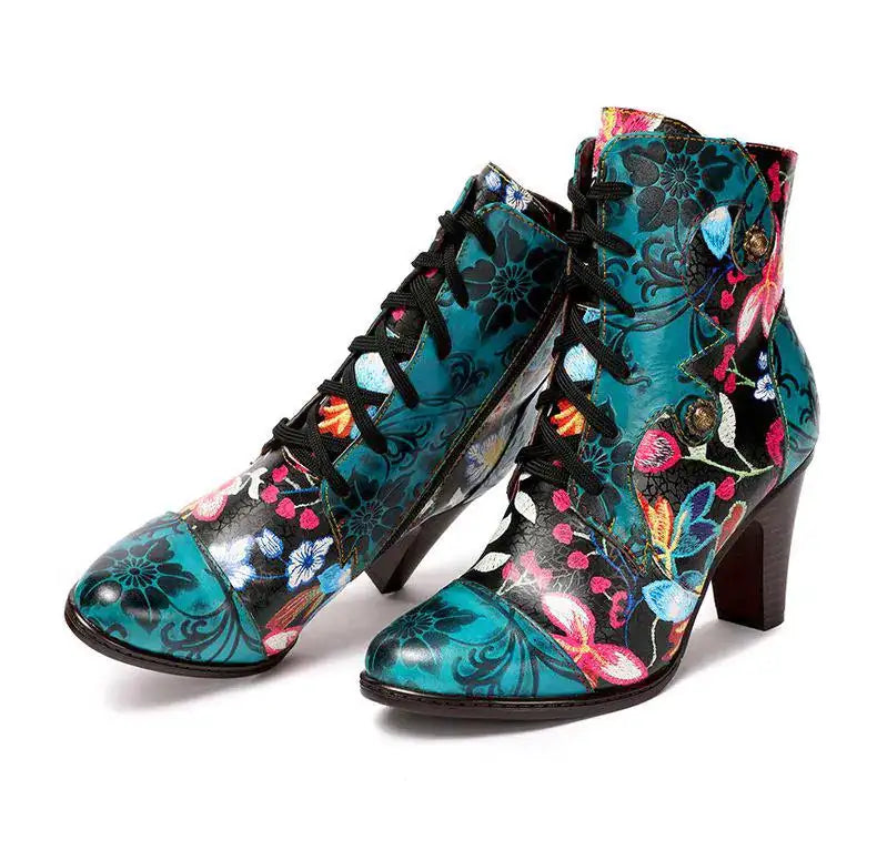 Armak2 - Bottines en cuir à motif floral vibrant pour femme