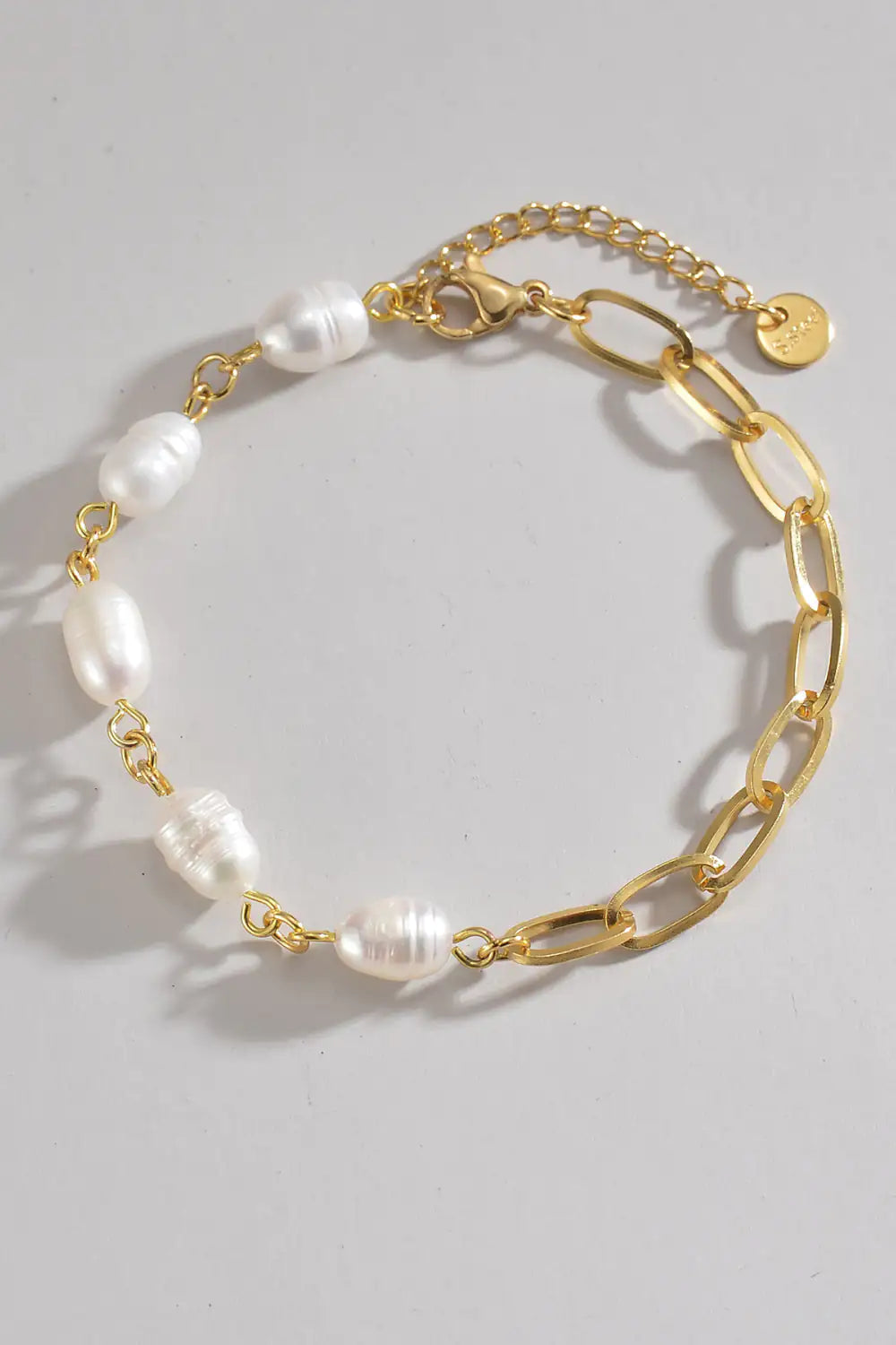 Half Pearl - Half Chain Stainless Steel Bracelet