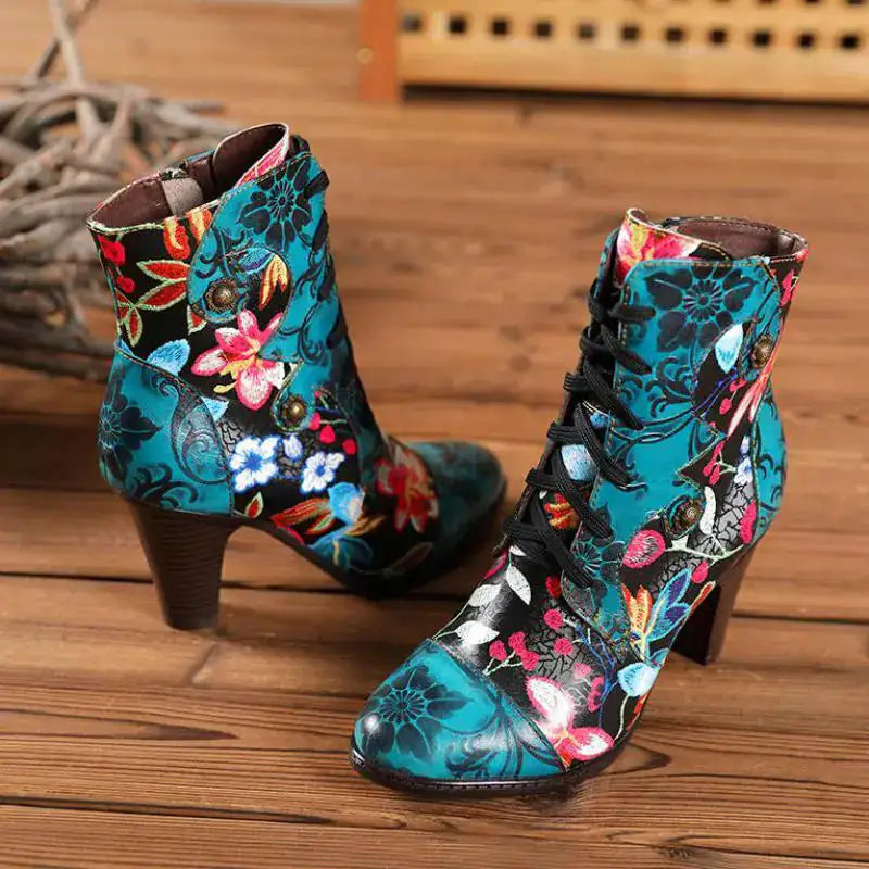 Armak2 - Bottines en cuir à motif floral vibrant pour femme