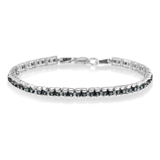 Bracelet de tennis à double maillon en argent sterling 925 et diamant taille rose 1,0 carat en rhodium noir sur 17,8 cm (couleur bleue, clarté I1-I2)