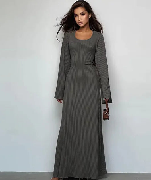 Long U Neck Casual Dress