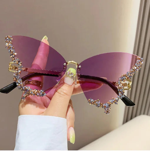 Lunettes de soleil papillon en diamant