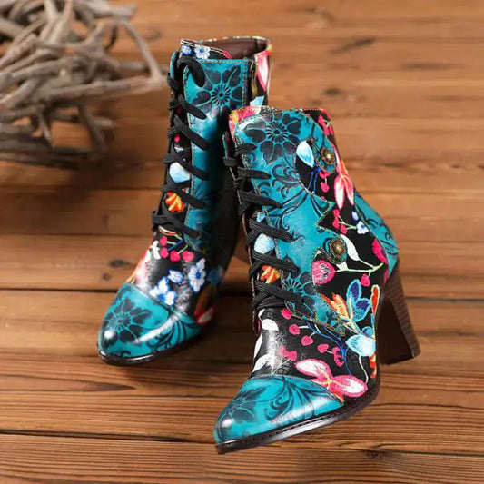 Armak2 - Bottines en cuir à motif floral vibrant pour femme