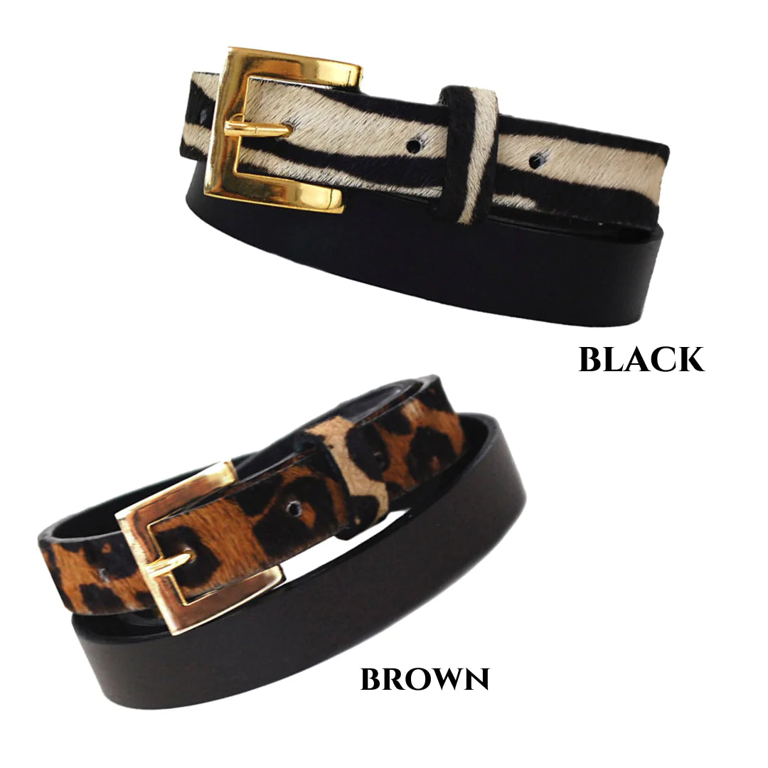 Genuine Leather & Cowhide Belt - Black