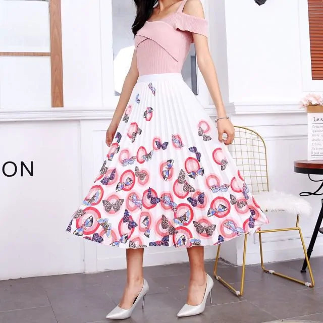 Women's Cartoon Printed Pleated Skirt