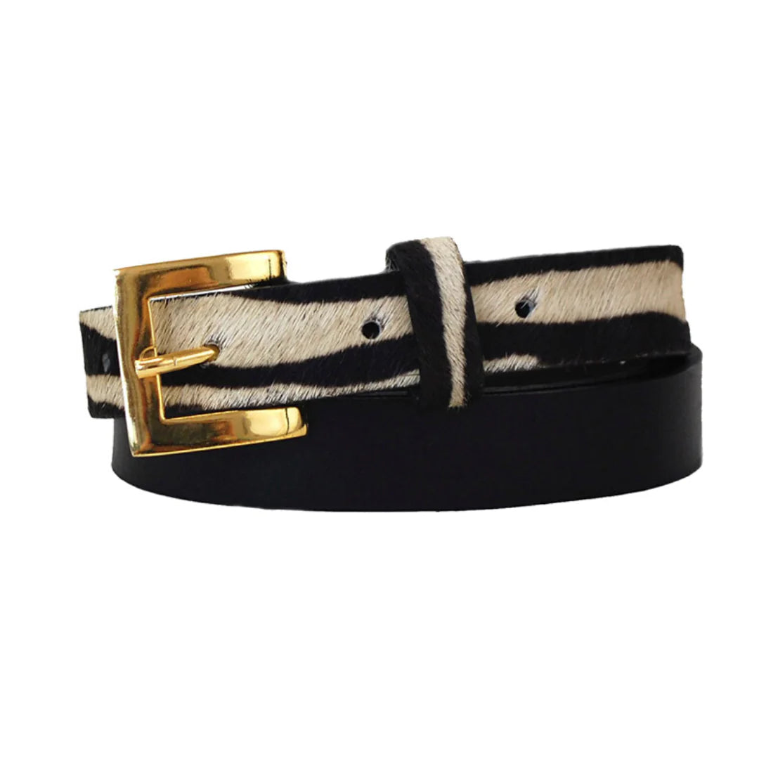 Genuine Leather & Cowhide Belt - Black