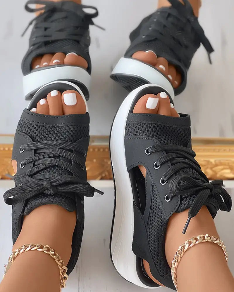 Cutout Lace-up Muffin Sandals